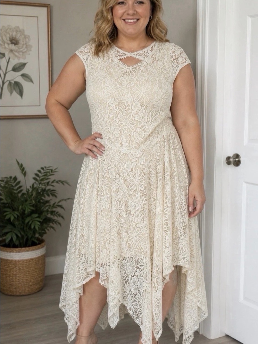 Women's Size 12 Lace Open Back Dress Beige David’s Bridal DB Studio NWT Lined